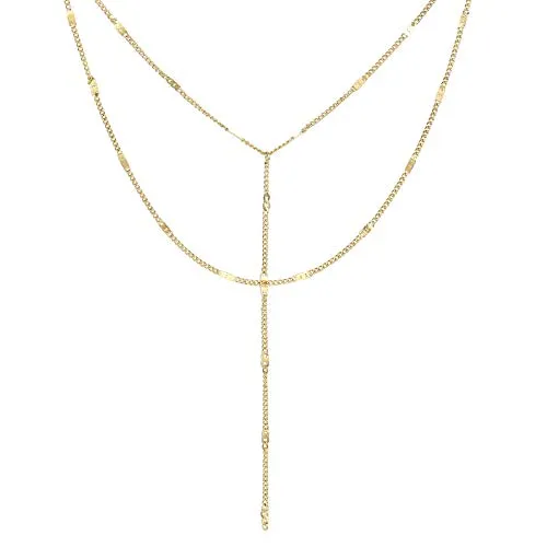 Happiness Boutique Damen Mehrreihige Kette Goldfarbe | Filigrane Y Kette Edelstahlschmuck