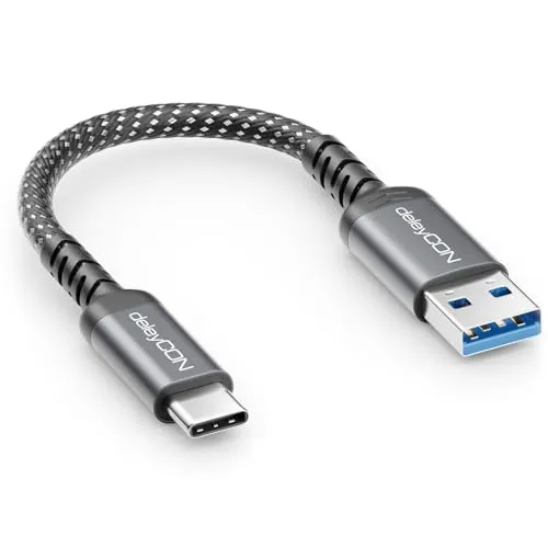 deleyCON 0,15m USB-A auf USB-C Kabel Kurz USB 3.0 - Hochwertiges USB 3.2 Gen 1 Kabel für schnelle Datenübertragung bis 5 Gbit/s. Ideal für Smartphones, Tablets und Laptops. Robustes Design mit verstärktem Knickschutz sorgt für Langlebigkeit und sichere Verbindungen.