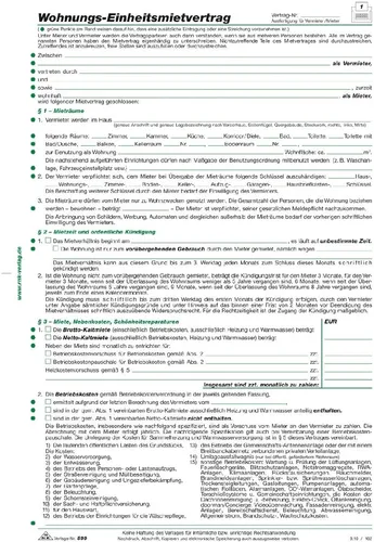 Wohnungs-Einheitsmietvertrag - 4 Seiten, gefalzt auf DIN A4, inklusive Wohnungsgeberbescheinigung für eine rechtssichere Vermietung