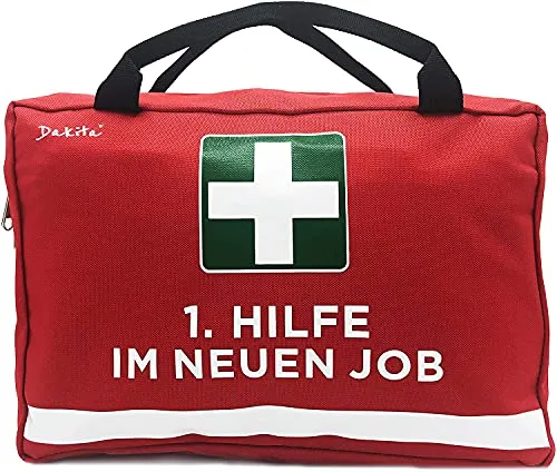 1. Hilfe Tasche zum Abschied von Kollegen - 28x18x8cm groß | Lustiges Geschenk zum Abschied von Kollegin zum Jobwechsel | Ideales Abschiedsgeschenk für Arbeitskollegen (Ohne Inhalt, rot - neuer Job)