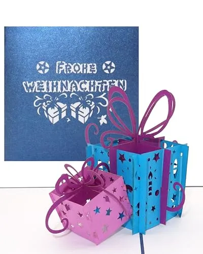 3D Weihnachtskarte Geschenke - Frohe Weihnachten, Pop Up Karte mit Umschlag als Weihnachtskarten, Geschenkgutschein & Verpackung für ein Geldgeschenk