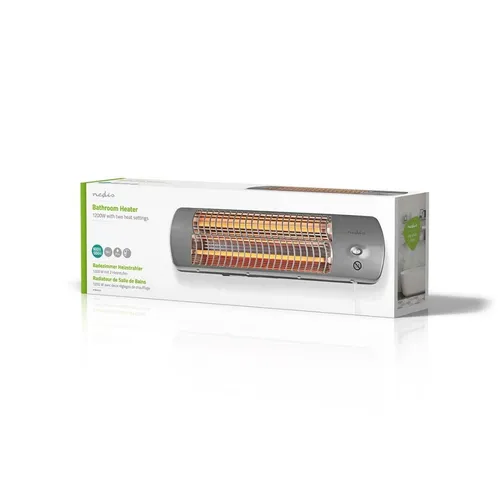 Nedis HTBA10GY Bad-Schnellheizer - HEIZSTRAHLER mit 1.200 Watt, ideal für Räume bis 12 m², 2 Leistungsstufen und Wandmontage für flexible Nutzung.
