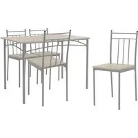 Essgruppe 110 cm mit 4 Stühlen - Modernes Design - Tisch- & Stuhl-Sets, bestehend aus einem 110 cm Esstisch und 4 Stühlen, mit robustem Stahlblechgestell und elegantem Holzdekor für stilvolle Küchen.
