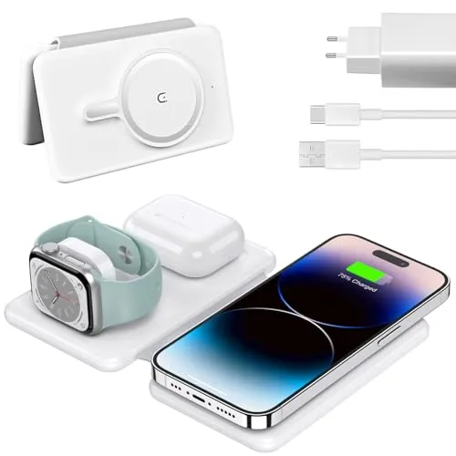 in 1 Ladestation für Apple Watch und iPhone, Faltbare Wireless Charger iPhone 16 15 14 13 12 Pro Max Plus, Apple Watch 10 9 8 2, AirPods 4 3 2 Pro Soslina kabelloses Ladegerät für unterwegs 3