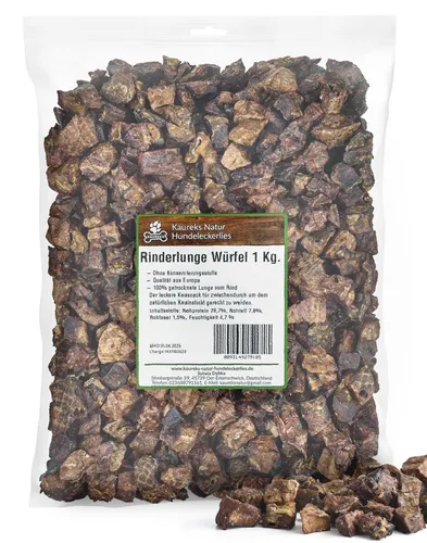 Kaureks Natur Hundeleckerlies Rinderlunge 1kg - Dörrfleisch für Hunde, 100 % getrocknete Rinderlunge aus Europa, ohne Konservierungsstoffe – der gesunde Kausnack für Ihren Hund!