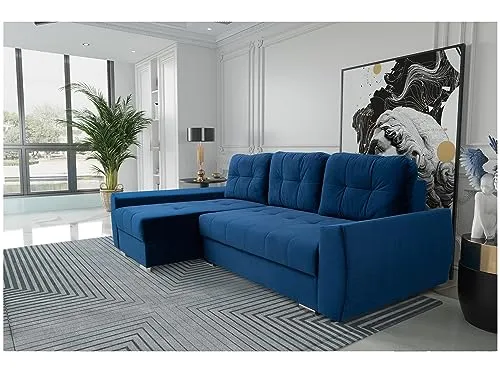 MEBLINI Schlafcouch Furla mit Bettkasten - Kleines Ecksofa mit Schlaffunktion - Komfortable Relaxfunktion - 250x151x90cm Links - Blau Samt - Entdecken Sie die MEBLINI Schlafcouch Furla: ein stilvolles Ecksofa mit praktischer Schlaffunktion und Bettkasten für zusätzlichen Stauraum. Ideal für gemütliche Abende und unerwartete Übernachtungsgäste!