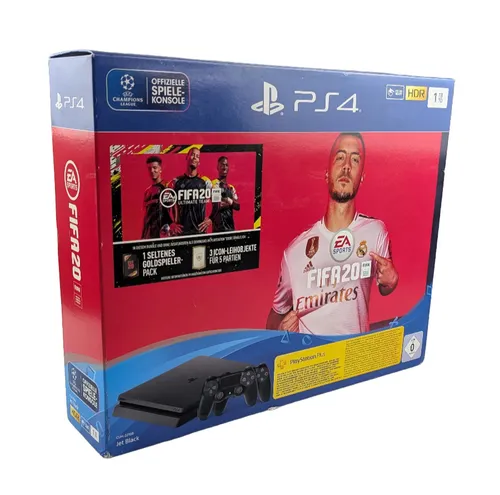 PlayStation 4 Slim - Konsole 1 TB schwarz mit FIFA 20 und 2 DualShock Controllern - PlayStation 4 Konsole mit 1TB Speicher, inkl. FIFA 20 und 2 DUALSHOCK 4 Controllern für unvergessliche Gaming-Erlebnisse.