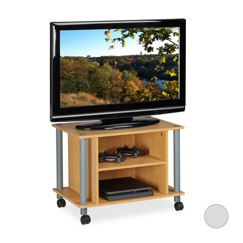 Relaxdays TV Tisch mit Rollen – Flexibel und Praktisch - TV-Halterungen: Fahrbarer Fernsehtisch mit 2 Fächern, ideal für kleine Räume und vielseitig einsetzbar als Sofatisch oder Druckertisch.
