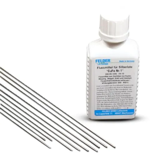 Silberlot 1mm mit Flussmittel 50ml zum hartlöten Silberhartlot mit 55% Silber Anteil L-Ag55Sn Silberlotstangen 500mm lang 10
