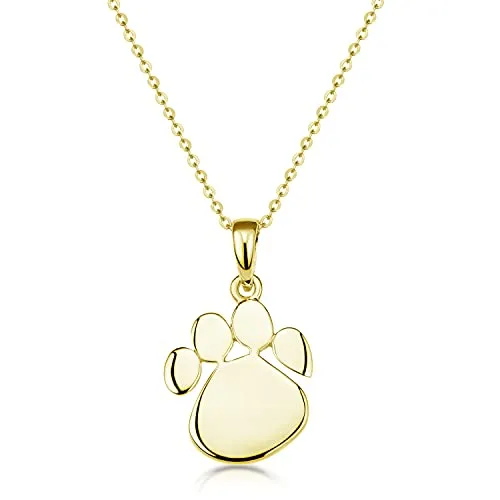 MATERIA Damen Anhänger Pfote in Gold - 925 Silber mit Kette - Eleganter Anhänger in Pfotenform aus 925 Sterling Silber, vergoldet. Ideal für Tierliebhaber, hautfreundlich und perfekt als Geschenk. Inklusive passender Halskette.