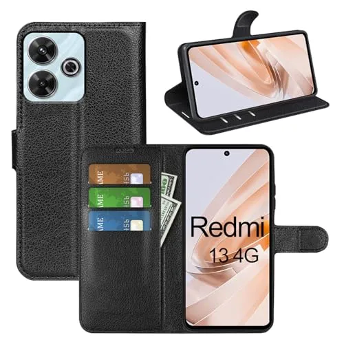 betterfon Handyhülle Kompatibel mit Xiaomi Redmi 13 / Poco M6 | Premium Qualität TPU Klapphülle für Redmi 13 / Poco M6 mit Kartenfächern | Magnetverschluss Handyhülle | Schwarz