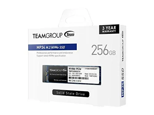 Team Group MP34 SSD 256GB M.2 NVMe - Hochleistungs-Festplatte mit 256GB, ideal für schnelle Datenübertragung und verbesserte Systemleistung.