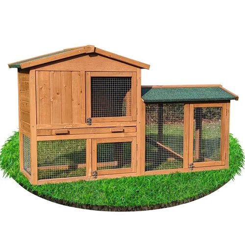 Wetterfester Hasenstall 146x86x52 mit Kunststoffwanne - Käfig für Kaninchen mit 2 Ebenen und mehreren Boxen, aus robustem Holz und Metall, ideal für sichere Haltung im Freien.