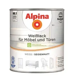 Alpina Weißlack für Möbel und Türen 2 Liter seidenmatt - 2in1 Grundierung und Lack, hohe Deckkraft und kratzfest für widerstandsfähige Oberflächen