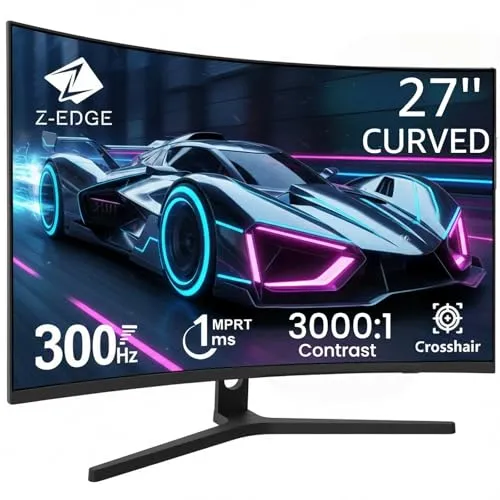 Z-Edge 27 Zoll Curved Gaming Monitor 300Hz - Gaming Monitor mit 300Hz Bildwiederholrate und 1ms Reaktionszeit für ultraflüssiges Gameplay. VESA-kompatibel und ideal für immersive Spielerlebnisse.