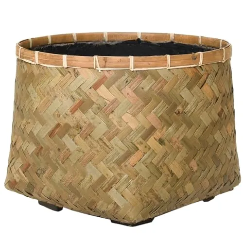 VIVANNO Blumentopf Bambus CISTELLA Rund - Natur Geflochten, 37x29 cm - Hochwertiger Blumentopf aus robustem Fiberzement, ummantelt mit handgeflochtenem Bambus. Wetterfest und ideal für Terrasse oder Balkon, sorgt für einen stabilen Stand und eine individuelle Optik.