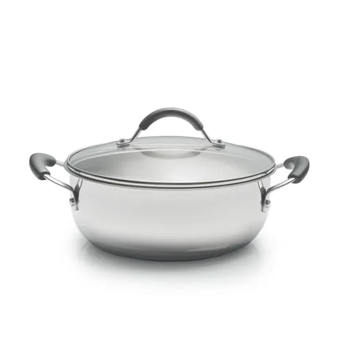 COOLINATO Großraumpfanne Ø 24cm mit Deckel - Vielseitig & Robust - Praktische 24 cm Großraumpfanne aus 18/10 Edelstahl mit 3,8L Volumen und hitzebeständigem Silikongriff. Ideal für Braten, Schmoren und Backen bis 250°C. Perfekte Hitzeverteilung für köstliche Gerichte.