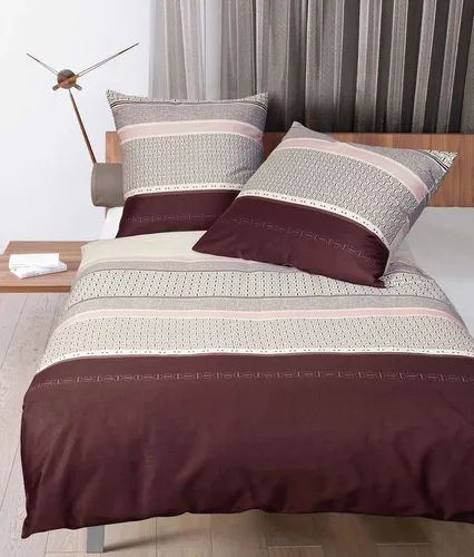 Janine J.D. Mako-Satin Bettwäsche 135x200 - Elegante Streifen in Rosenholz - Hochwertiges Bettwäsche-Set aus 100% Baumwolle mit elegantem Seidenfinish, hautsympathisch und waschbar bis 60°, ideal für einen erholsamen Schlaf.