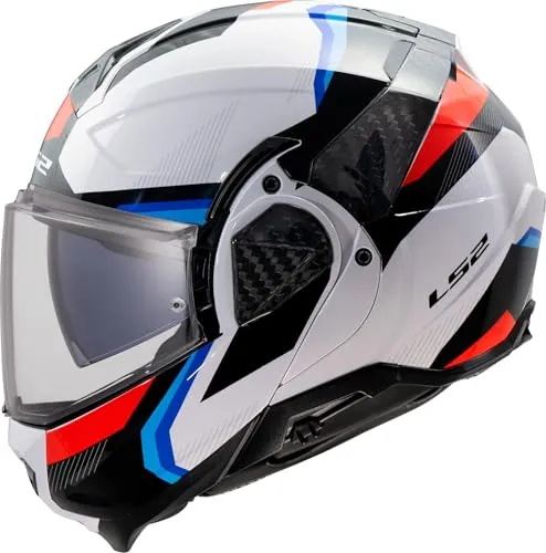 LS2 ADVANT II TRIPLE Motorradhelm - M, Weiß Blau Rot - Modularer Motorradhelm mit 3D-Optik Visier, kratzfest und UV-beständig. Ideal für sicheres Fahren mit hohem Komfort und Belüftung.