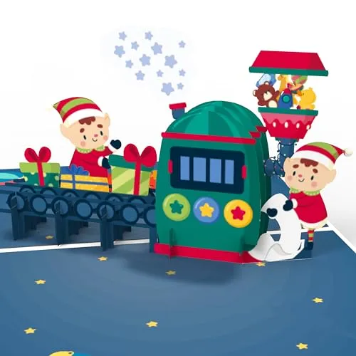 LIMAH® Pop-Up Karte Weihnachten Geschenke Fabrik - lustige und witzige 3D Weihnachtskarte mit Weihnachtselfen - Geldgeschenk oder Gutschein für Kinder (Mädchen und Jungen) mit Umschlag