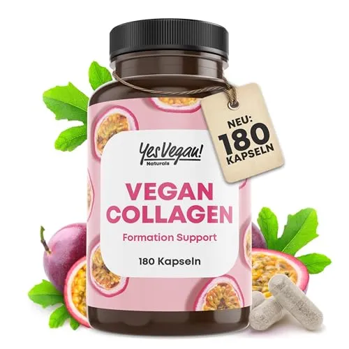 Vegan Collagen Kapseln (180 Stück) - Kollagen-Präparate, pflanzliche Alternative mit Aminosäuren und Vitaminen für gesunde Haut und Gelenke, entwickelt von veganen Ernährungsberatern.