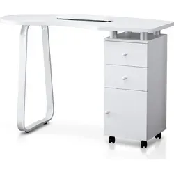 Barberpub Schminktisch Studiotisch Manikürtisch 0400 - Schminktisch mit 3 Schubladen und Rollen, hochglänzende melaminbeschichtete Tischplatte, ideal für professionelle Nagelpflege und Beauty-Anwendungen.