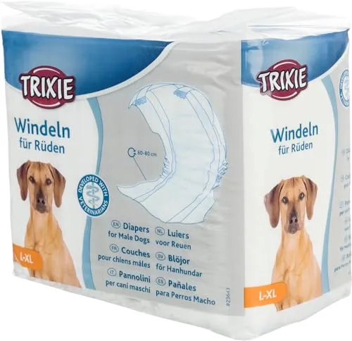 TRIXIE Windeln für erwachsene Hunde L-XL (12 Stück) - Praktische Windeln für Hunde mit einem Bauchumfang von 60-80 cm, ideal für den täglichen Gebrauch und zuverlässigen Schutz.