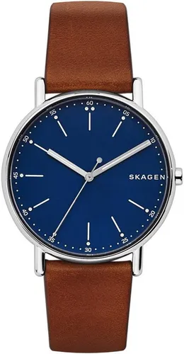 Skagen Herren-Signatur-Dreizeigeruhr 40 mm - Armbanduhren für Herren mit elegantem Edelstahlgehäuse, wasserdicht bis 5 ATM und stilvollem braunen Lederarmband - ideal für jeden Anlass.