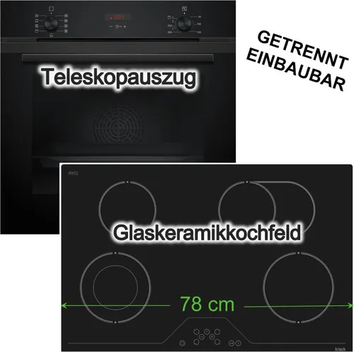SIEMENS Herdset mit Backofen und Glaskeramikkochfeld - Modernes Herdset mit autarkem SIEMENS Backofen und flexiblen Kochzonen. EcoClean und Hydrolyse für einfache Reinigung, 3D-Heißluft für gleichmäßiges Backen – ideal für kreative Küchen.