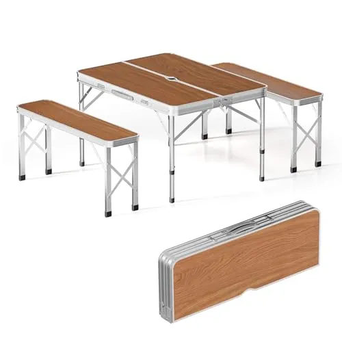 Wiltec Koffertisch mit 2 Bänken - Klappbar und Platzsparend - Camping-Möbel mit großzügiger Tischfläche von 90x66 cm, ideal für gesellige Stunden im Freien. Integrierte Bänke bieten Platz für bis zu 4 Personen und sind leicht transportierbar.