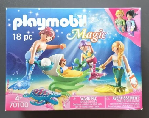 Playmobil Magic - Familie mit Muschelkinderwagen (Set 70100) - Magic Spielset für Kinder ab 5 Jahren, fördert kreatives Spiel mit einem einzigartigen Muschelkinderwagen.