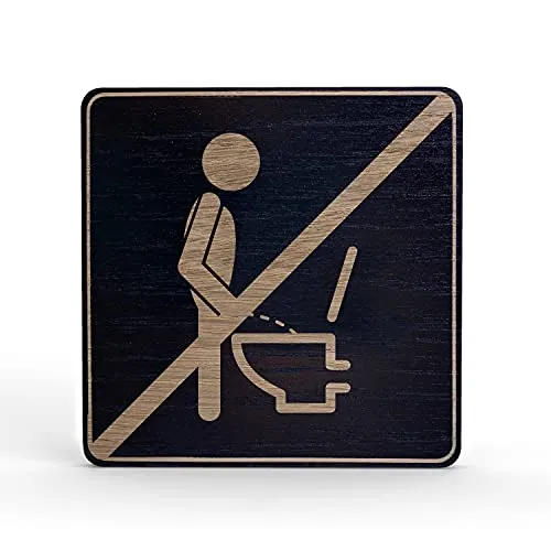 Holz-Türschild Piktogramm Nicht im Stehen...- Hinweisschild aus Eichenfurnier - eckig 10x10 cm, schwarz - Für Ihre Tür & Wand - Inkl. Klebepad - Betriebsausstattung24®