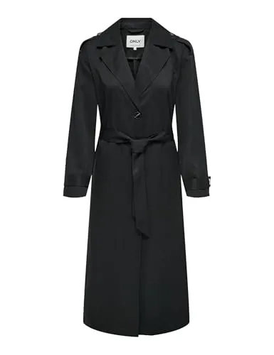 ONLY Trenchcoat Schwarz M - Eleganter 1-tlg Trenchcoat in Schwarz, ideal für stilvolle Outfits. Aus 100% Polyester, pflegeleicht und mit normaler Passform für optimalen Tragekomfort.