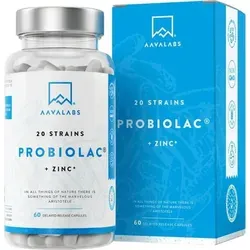 Aavalabs Probiotika Kapseln mit Prebio-Inulin | 20 Stämme | 60 MrdKBE - Aavalabs Probiotika Kapseln mit 20 Bakterienstämmen und bis zu 60 Mrd. KBE pro Tagesdosis. Magensaftresistente Kapseln für zuverlässige Unterstützung. Glutenfrei, vegetarisch und ohne unnötige Zusatzstoffe.