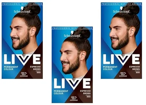 3x Schwarzkopf Live Men Colour Intense Permanent Colouration 880 Espressobraun, für Herren (3er Pack)