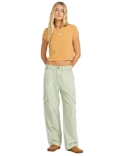 Cargohose BILLABONG "Walk Along" Damen Gr. 28, grün (pistachio) - Stoffhosen für Frauen, aus 100% Baumwolle, mit entspanntem Schnitt und mehreren Taschen für praktischen Komfort.
