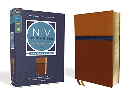 NIV Study Bible, Fully Revised Edition (Study Deeply. Believe Wholeheartedly.), Personal Size, Leathersoft, Brown/Blue, Red Letter, Comfort Print: New ... Brown/blue, Red Letter, Comfort Print