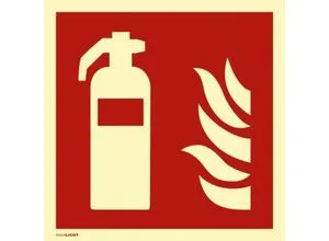moedel Brandschutzschild „Feuerlöscher“, nach ISO 7010 F001, Kunststoff, langnachleuchtend, B 148 x H 148 mm