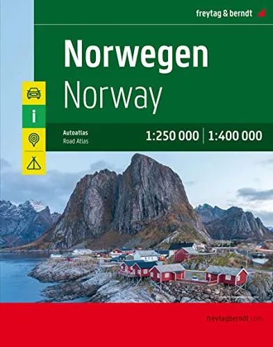Norwegen, Autoatlas 1:250.000 - 1:400.000: Touristische Informationen, Ortsregister mit Postleitzahlen, Citypläne, Campingplätze. Entfernungen in km (freytag & berndt Autoatlanten)