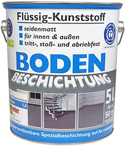 Wilckens Flüssig-Kunststoff Bodenbeschichtung LF, 5 l - Lichtgrau RAL 7035 - Betonfarben für Innen- und Außenbereiche, zähelastisch und umweltschonend. Ergiebig für ca. 50 m² bei einem Anstrich, ideal für Fußböden mit normaler Gehbelastung.