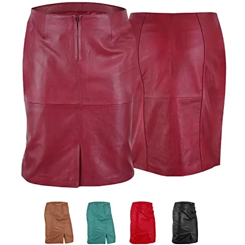 Trendiger Midi Lederrock aus Lammnappa Business Rock Echtleder 42, Weinrot