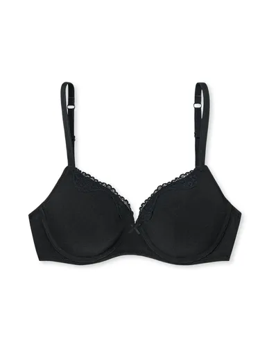 Schiesser Damen Bügel Mit Schale Und Spitze - Pure Cotton BH, Schwarz_157412, 75A EU
