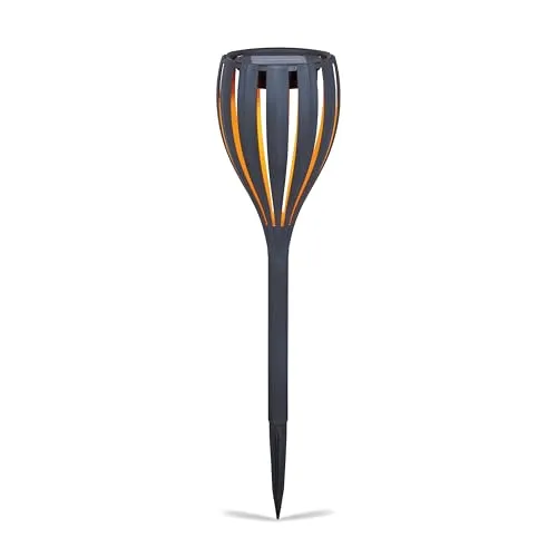 Esotec Solar Gartenfackel Malabo, Akku, Feuerfackel, Gartenstecker, Steckleuchte, Gartenlicht, Solarlichter, schwarz, Kunststoff, außen, wetterfest, winterfest, IP44, Höhe 38cm, 102781