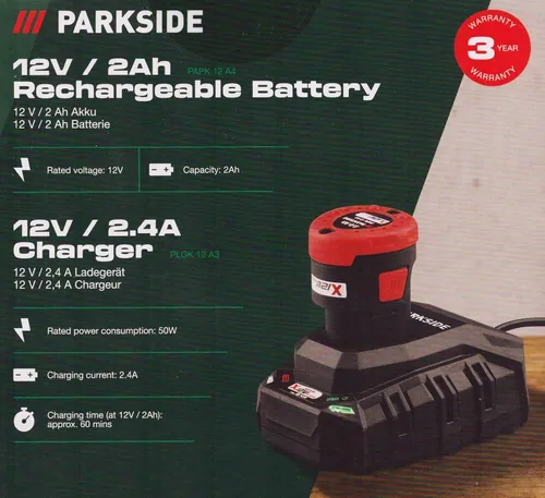 Parkside Akku 2.0 Ah PAPK 12 + Ladegerät für X-12-V Team Serie - Akkus und Ladegeräte für die X-12-V Team Serie, inklusive 2.0 Ah Akku und Ladegerät für flexible Einsatzmöglichkeiten.