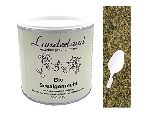 Lunderland Bio Seealgenmehl 400g Einzelfuttermittel für Hunde u. Katzen + Löffel