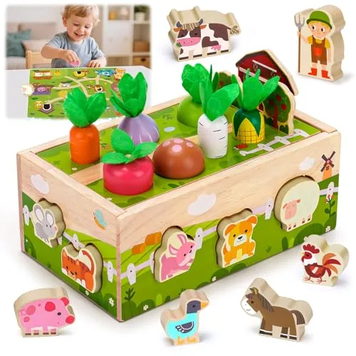 Montessori Spielzeug ab 1 2 Jahr: Kinderspielzeug ab 1 Jahre Motorik Holzspielzeug für 1 2 3 jährige Jungen Mädche Geburtstag Geschenke für 12-18 Monate Pädagogisches Farmspiel Karotten Steckspiel