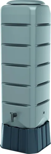 Prosperplast Regentonne Tenso 120 l - Set 3-tlg., grau - Bewässerung: Viereckige Regentonne mit 120 l Fassungsvermögen, inklusive Unterstand und Wasserhahn, ideal für effiziente Gartenbewässerung.