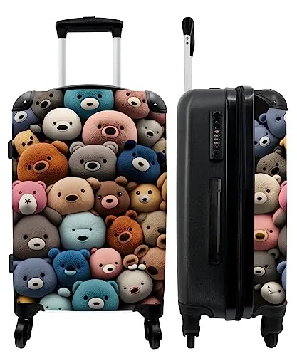 NoBoringSuitcases.com® Reisekoffer mit Rollen Koffer groß Kinderkoffer Hartschalenkoffer - Bunte Bärenmotiv - Muster - Kindergepäck Koffer mittelgroß, 67x43x25cm