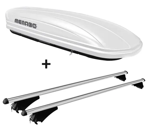 Fahrradhalter, Skibox weiß VDP-MAA 460W 460 Liter abschließbar + Alu-Relingträger Dachgepäckträger aufliegende Reling im Set kompatibel mit Opel Astra Sporttourer 10-16