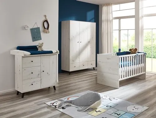 Babyzimmer 3er-Set Lavea, mehrfarbig – Hochwertige Babymöbel - Komplett Babyzimmer 3er-Set in zeitlosem Design, ideal für Ihr Kinderzimmer. Hohe Materialqualität und praktische Maße (B: 361 cm, H: 375 cm) für eine stilvolle Einrichtung.